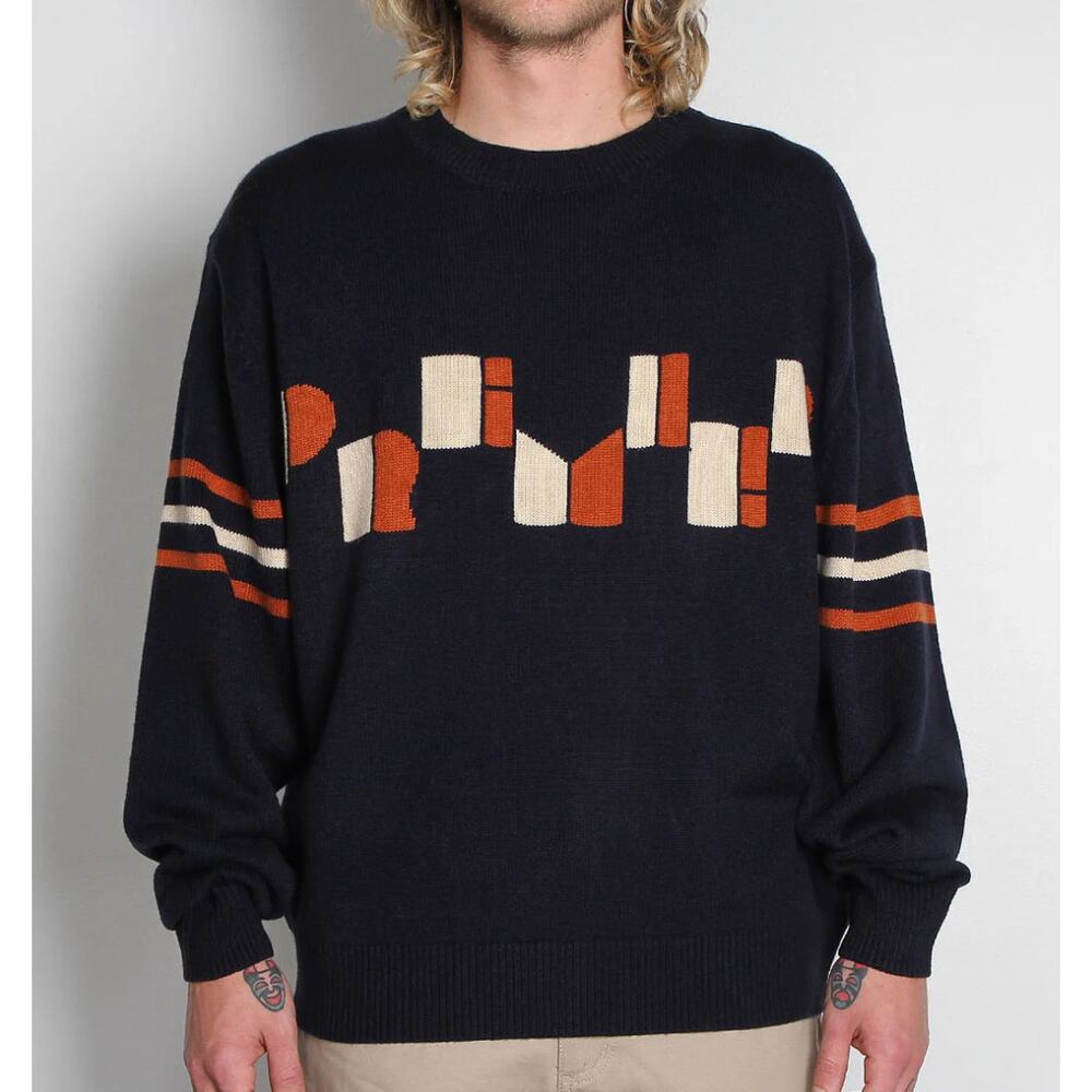 Premier Deco Knit Sweater Blue Crew Neck Relax Streetwear Men's XXL